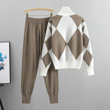 Fashion Knitted 2 Piece Set Women Sweater Suits Autumn Winter Tracksuit Sets Pullovers Long Pant Casual 2PCS Track Suit 2025
