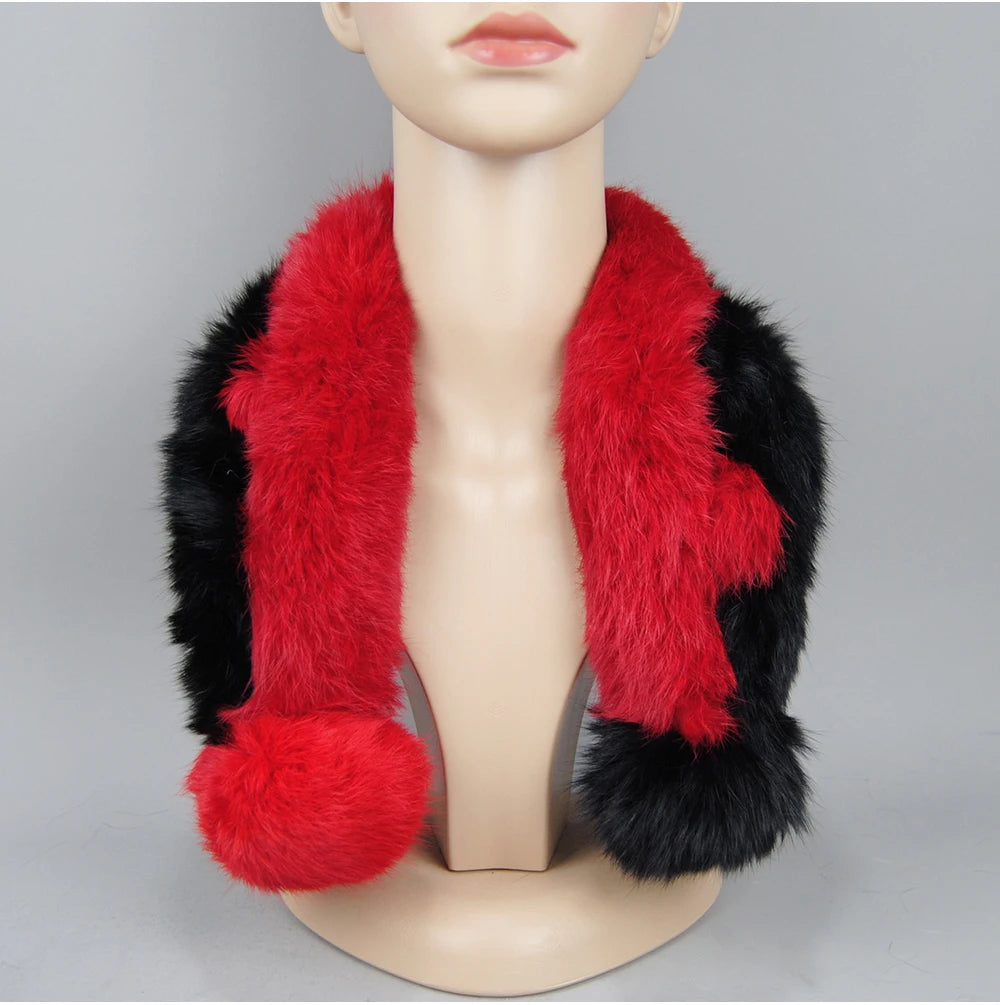 Rabbit Fur Scarf - Genuine Real Natural Fur Muffler for Women Winter Warmth