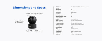 IMILAB WiFi 6 Indoor Baby Monitor Camera with AI Detection Night Vision 2-Way Audio 360° PTZ for Child Safety C21/C22