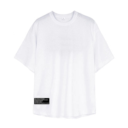 Oversized Breathable Loose Mens Sport T-Shirts Gym Fitness Bodybuilding Half-Sleeve Shirts Summer Quick Dry Mesh Casual Clothing