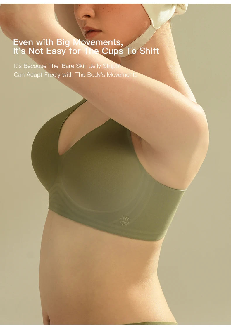 Plus Size Wireless Bra - Seamless Push Up Padded Plunge Bra with Adjustable Straps