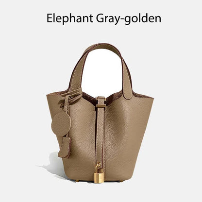 Women Leather Bucket Bag - Genuine Leather Handbag | Large Tote Bag With Silver Hardware
