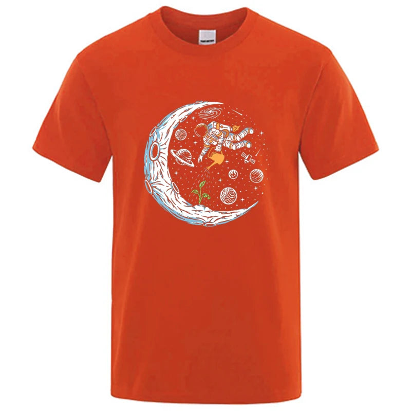 Summer Men T-shirt Cotton Blend Casual Funny Astronaut Design Print Loose O-neck T Shirt for Men Short Sleeve Male T-shirt Tees