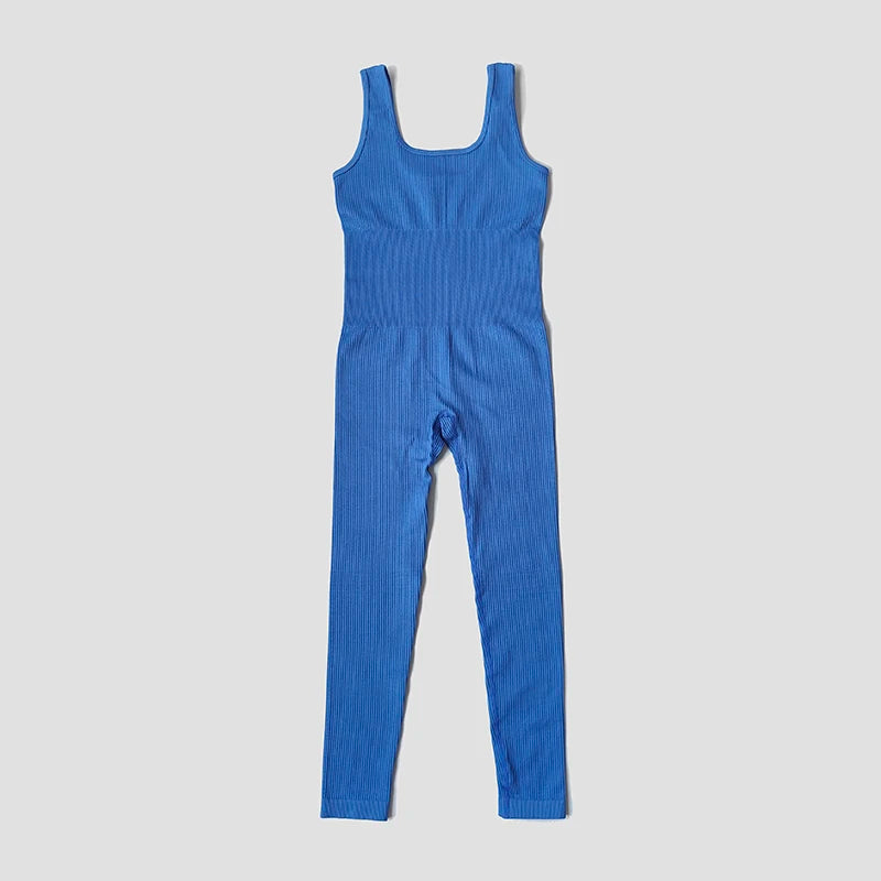 Women's Seamless Yoga Set | Ribbed One Piece Fitness Jumpsuit - High Waist Workout