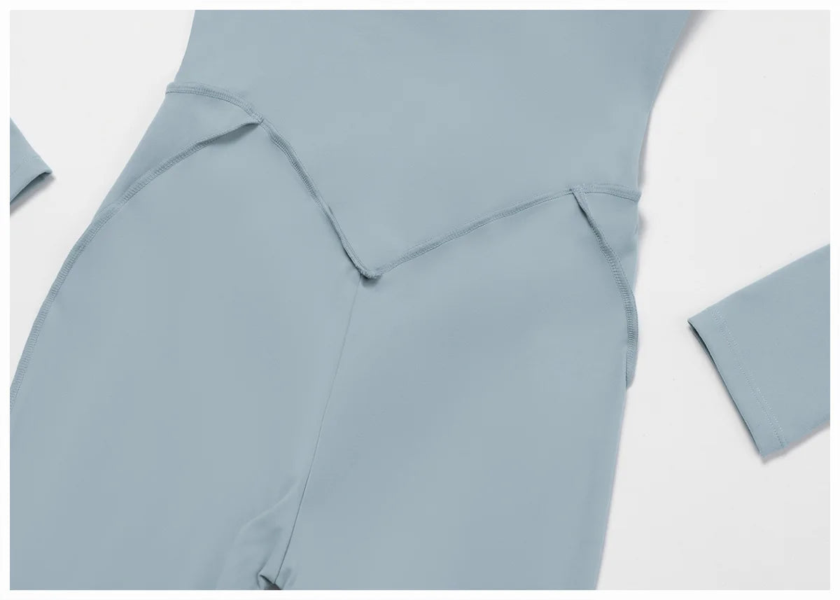 Women's Yoga Bodysuit - Long Sleeve Tracksuit Gym Zipper Suit, Breathable Fitness Jumpsuit