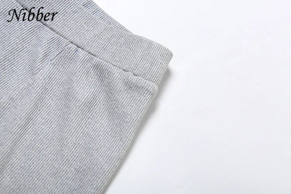 Nibber Ribbed Casual 2 Piece Set Women Tracksuit Sporty Square Collar Tank Tops+Shorts Suit Streetwear Simple Matching Outfits
