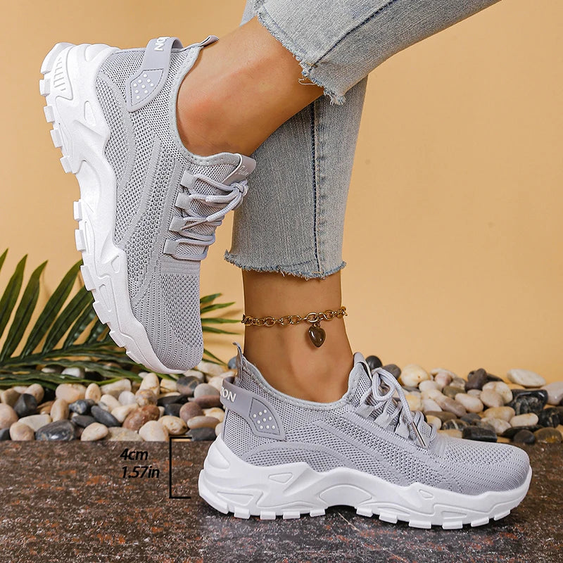 Fashion Knitted White Sneakers for Women Summer Mesh Breathable Platform Sports Shoes Woman Thick Bottom Non Slip Running Shoes