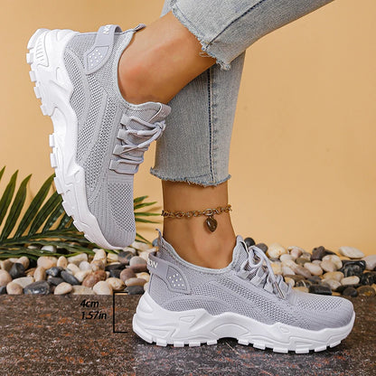 Fashion Knitted White Sneakers for Women Summer Mesh Breathable Platform Sports Shoes Woman Thick Bottom Non Slip Running Shoes
