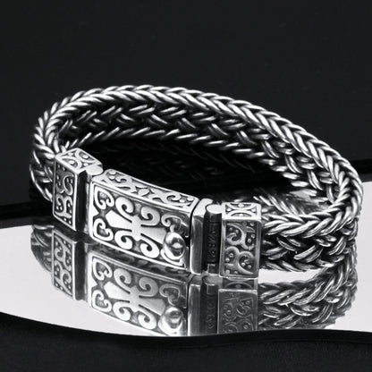 New Silver Color Charm Bracelet Popular Eternal Vine Totem Wide Woven-Chain Argentum Amulet for Men Jewellery