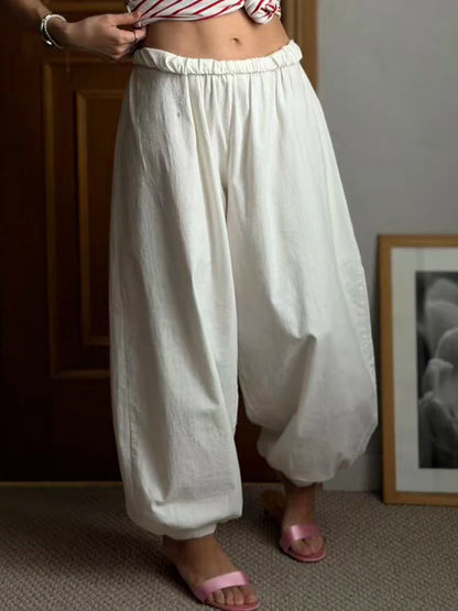 Wide Leg Red Pants For Women Cotton Long Bloomers White Autumn Elastic Waist Lantern Trousers Women Straight Practice Pants Lady