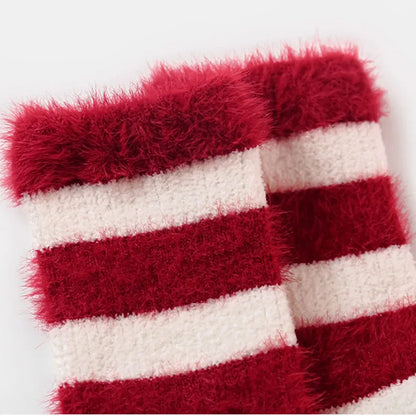2025 New Year Baby Winter Thicken Socks Kids Cute Stripe Color Matching Warm Floor Socks Children Girls Fleece Padded Socks