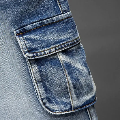 Denim Shorts Men – Casual Summer Knee Length Jean Shorts with Multiple Pockets