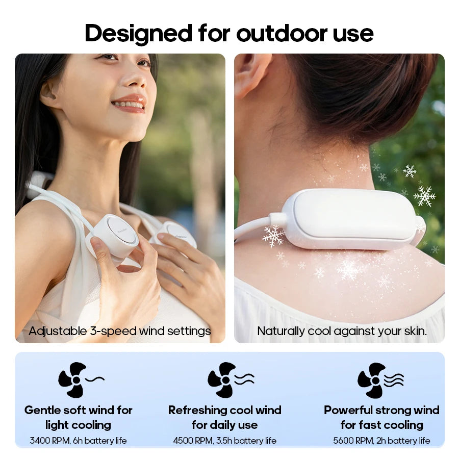 Portable Personal Sports Neck Fan 3-speed Wind with Cold Compress Function 800mAh*2 Mini Cooling Electric Fan for Outdoor Travel
