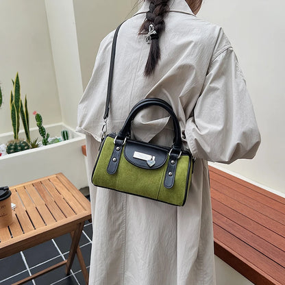 Faux Suede Shoulder Bag - Vintage Style Small Bucket Crossbody With Zipper Closure