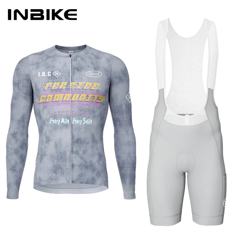 Men's Cycling Jersey Set - Quick Dry Long Sleeve Jersey & Mountain Bike Bib Shorts