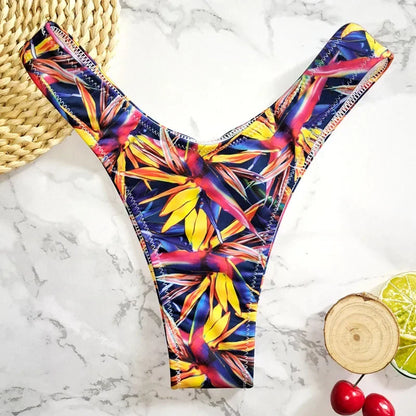 Sexy Floral Print Brazilian Bikini Bottom Women's Swimwear High Waisted New V Thong Swimsuit Bathing Suit Women Swimwear Women