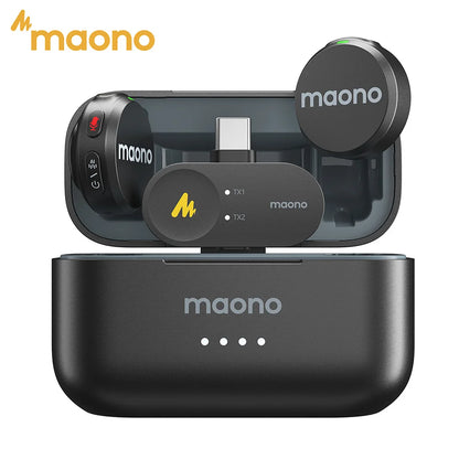 MAONO Wave T5 Wireless Lavalier Lapel Microphone Mini Noise Cancellation Mic for Video Recording Streaming Fit for Phones Camera