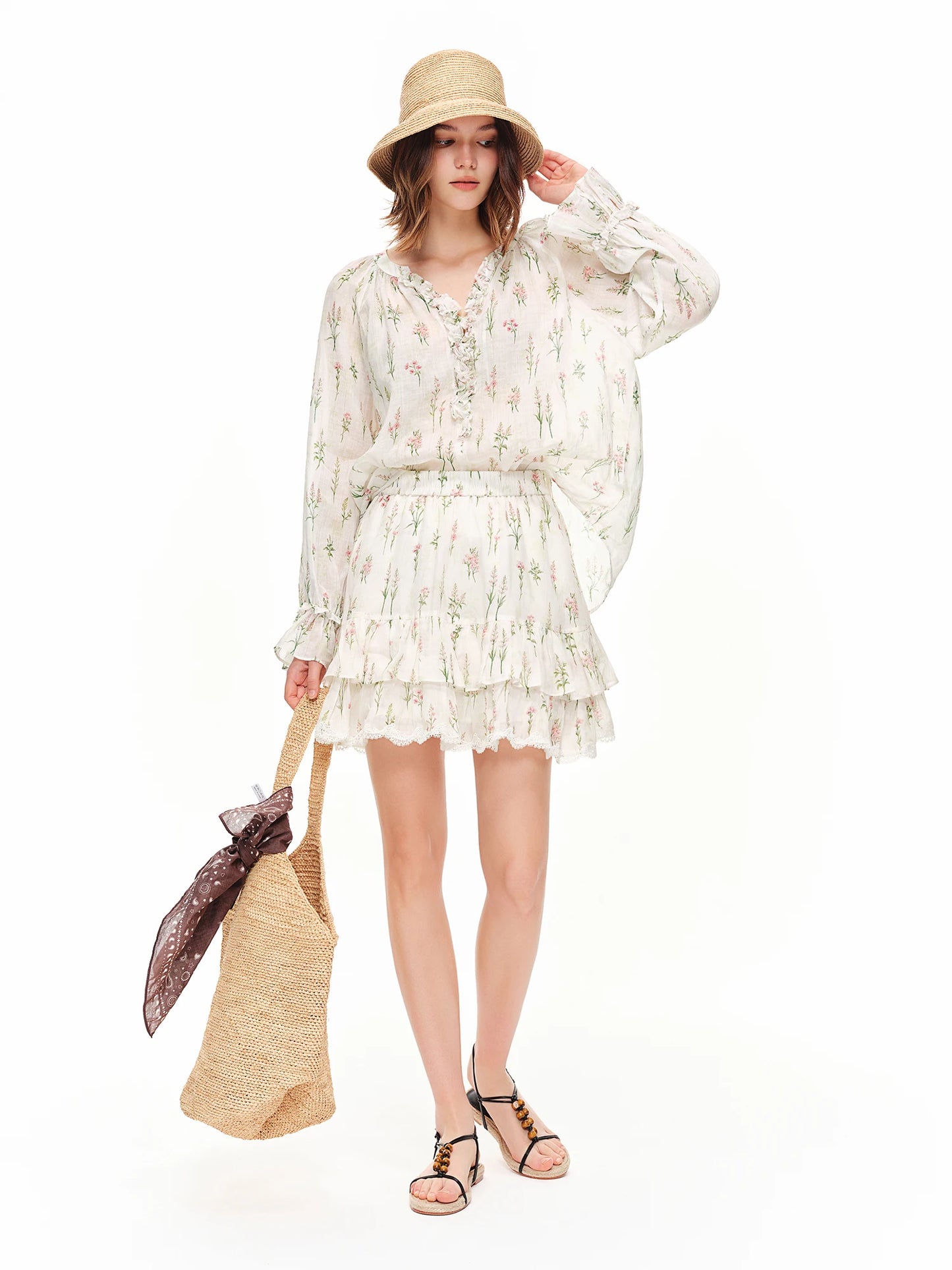 DUSHU 【Breathable Series】Summer Women's Linen Shirt Skirt Set Relaxed Fit Effortless Style Vacation Summer Getaways