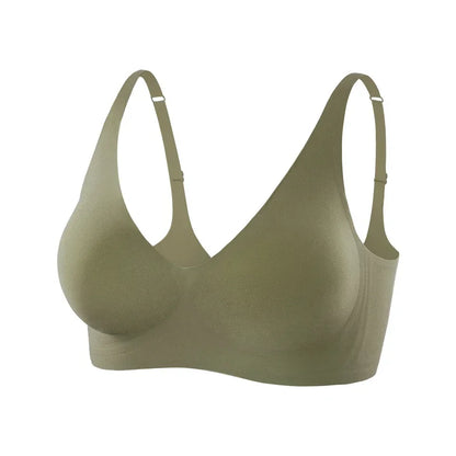Plus Size Wireless Bra - Seamless Push Up Padded Plunge Bra with Adjustable Straps