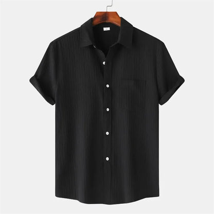 New 9 Color Men's Solid Striped Shirt Summer Fashion Short Sleeve Flap Top Men Casual Holiday Everyday Men