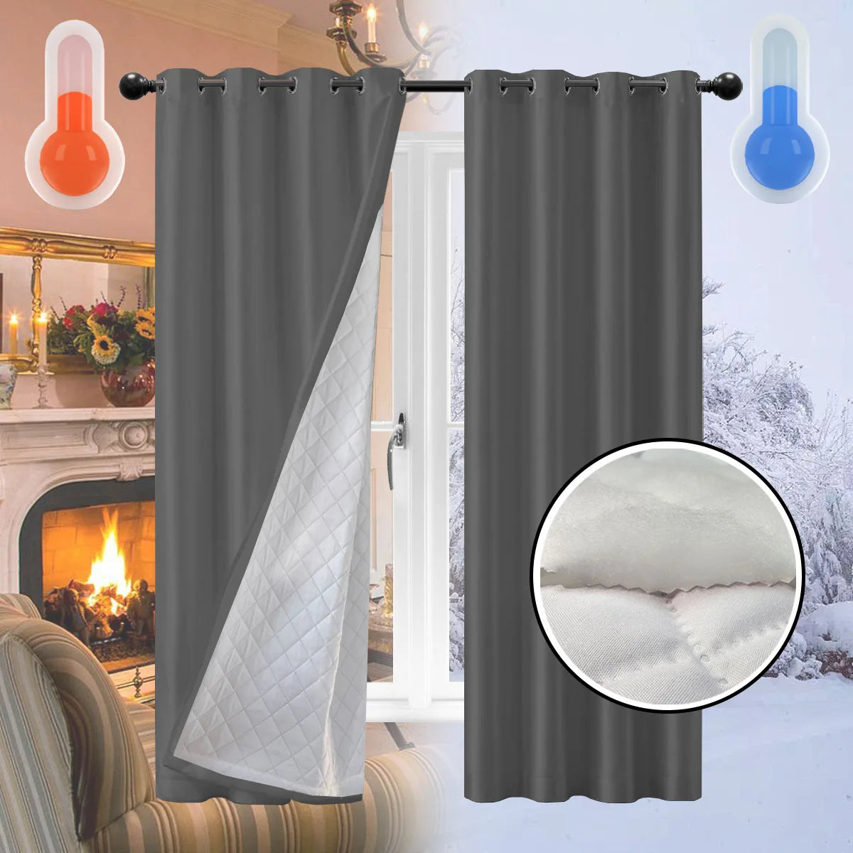 Thermal Insulation Curtains - Thickened Cotton Window Drapes for Bedroom & Living Room