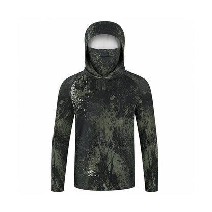 Men's Hooded Fishing Shirt with Face Mask UPF 50+ Sun Protection Long Sleeve Outdoor Performance Hoodie