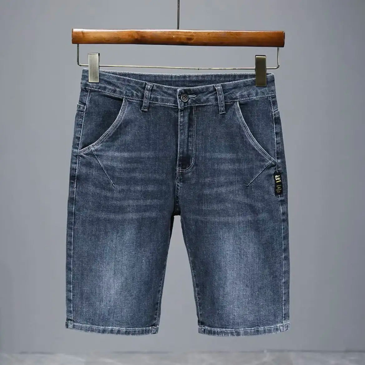 Denim Shorts Men - Casual Knee Length Cowboy Shorts With Button Fly & Slight Stretch