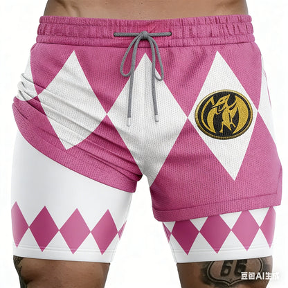 Bandai Periphery Power Rangers Men's Double Layer 2-In-1 Performance Gym Shorts Summer Quick-Dry Comfy Lightweight Beach Shorts
