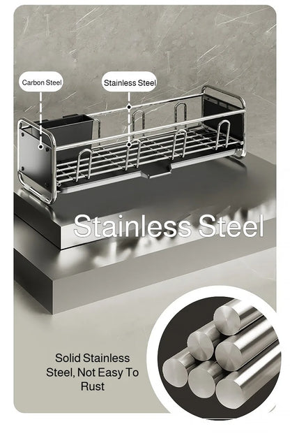 Stainless Steel Dish Rack | Narrow Kitchen Utensil Drainer & Countertop Cutlery Holder