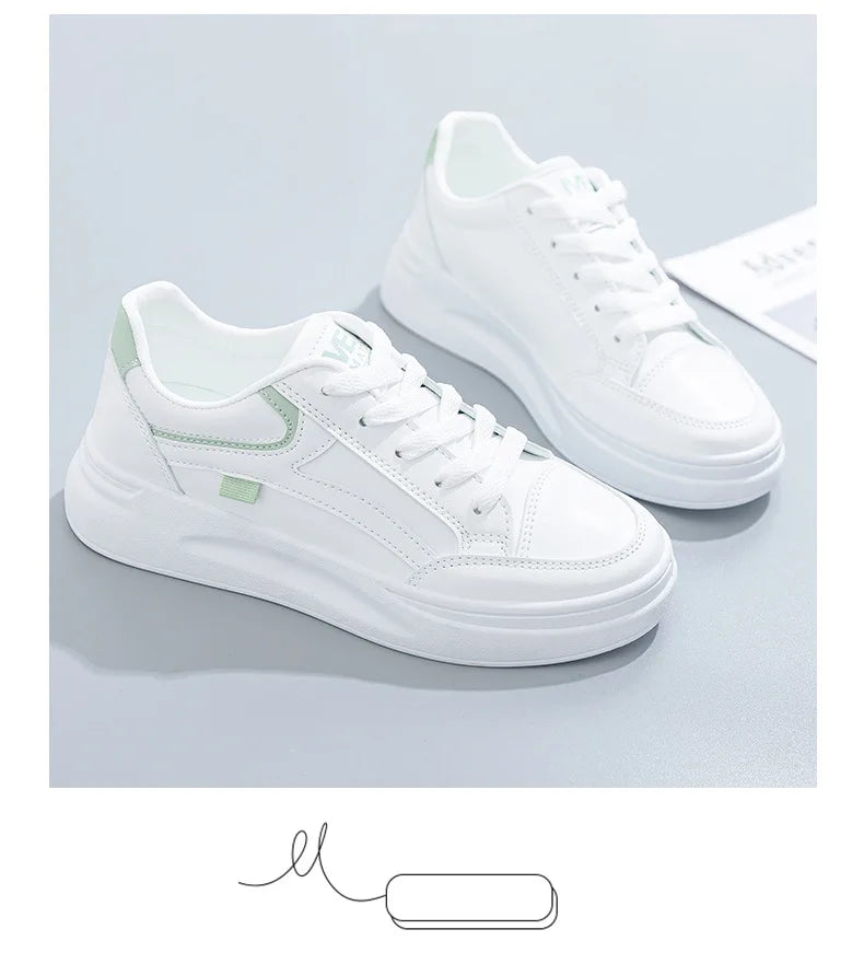 Outdoor Women Walking Shoes Skateboarding Shoes Women Sneakers PU Leather Lace-Up Breathable Jogging Casual Sneakers De Mujer