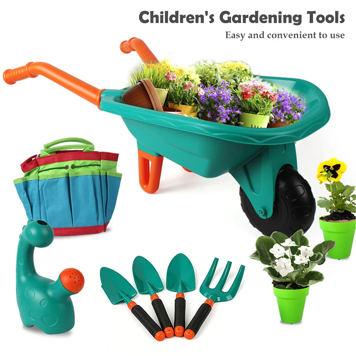 Gardening Tool Set Toys for kids, Children's Outdoor Garden Beach Cart Apron Glove Plant Flowers Tools Gifts for boys and girls