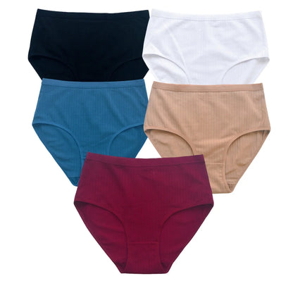 5Pcs/Set High Rise Panties Women Cotton Briefs Sexy Lingerie Ribbed Basic Daily Underwear Soft Stretch Ladies Intimates S-XXL