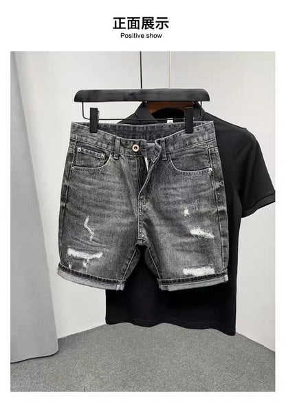 Men's Denim Shorts - Korean Trendy Slim Fit Knee Length Casual Summer Wear