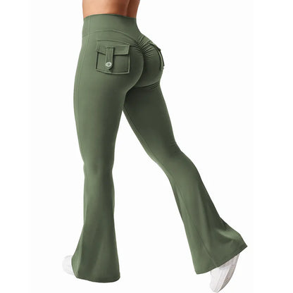 The Latest Women's Wide-leg High-elasticity Yoga Leggings Tooling Pockets Yoga Pants Hip-lifting Sports Fitness Pants Micro