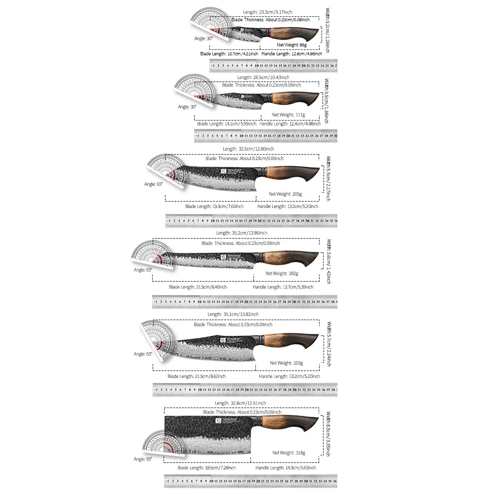 Damascus Knife Set - 67-Layer Steel with White Oak  Red G10 Handles 1-6 Pieces