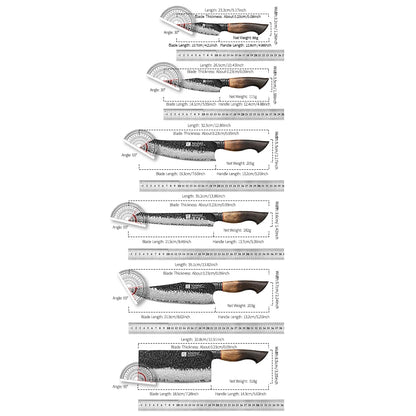 Damascus Knife Set - 67-Layer Steel with White Oak  Red G10 Handles 1-6 Pieces