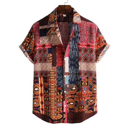 Men's Retro 90s Printed Shirts Hawaiian Short Sleeved Button Up Shirt Tropical Vacation Beach Shirt Men's Casual Loose Tops