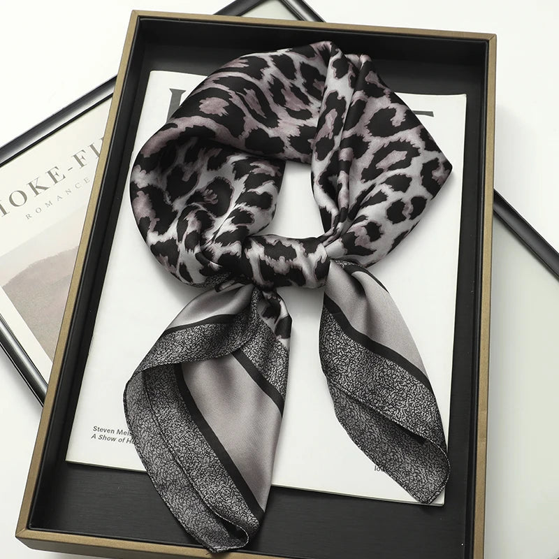 Luxury Silk Cat Print Scarf - Womens Neck Hair Tie Bandana Foulard 70cm