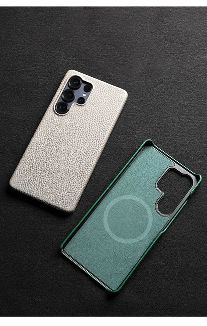 Magsafe Case Samsung - Genuine Cowhide Leather Magnetic Phone Protector for Galaxy S24 Ultra