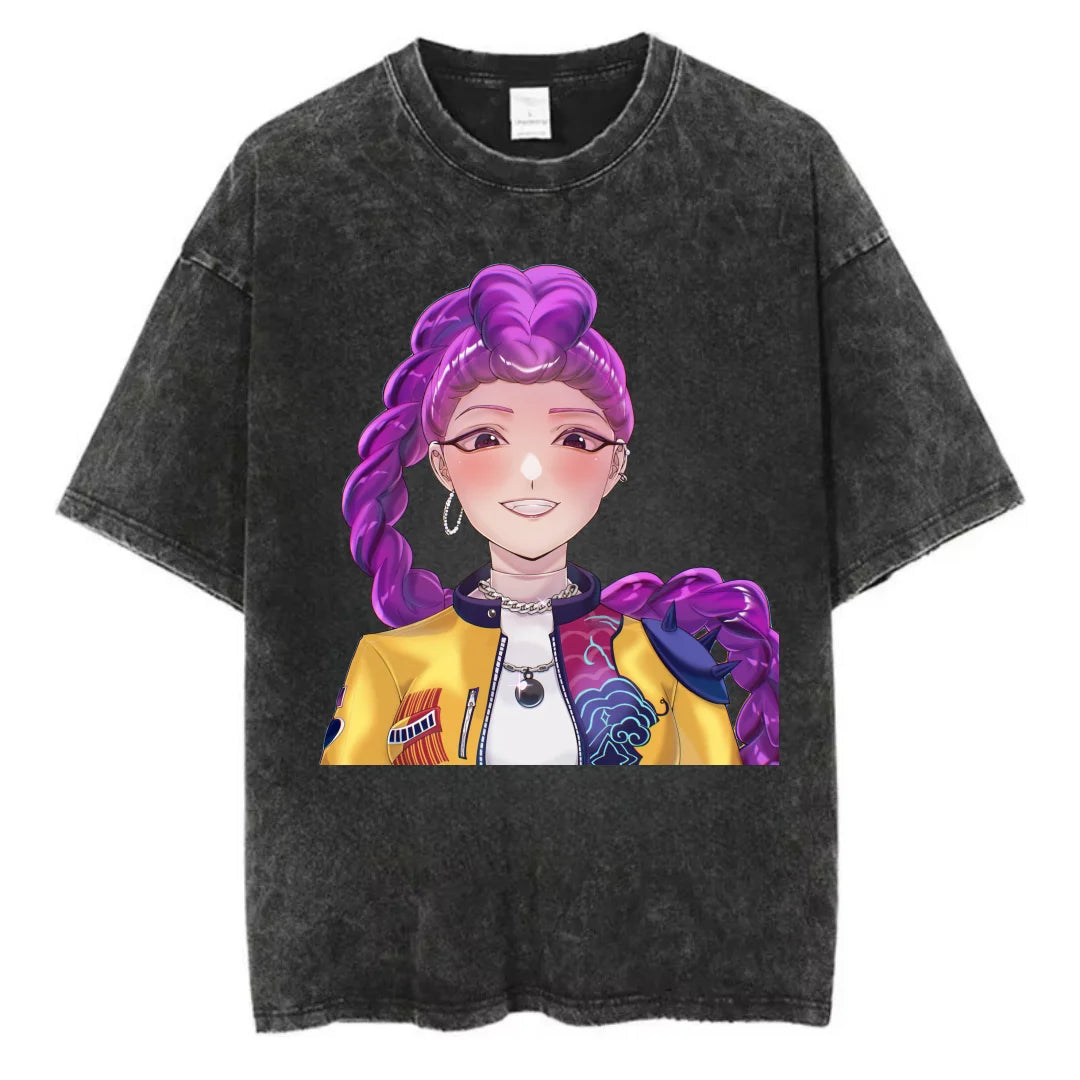 Kpop Anime T Shirt - Oversized Vintage Cotton Knit Tee | Breathable Casual Top