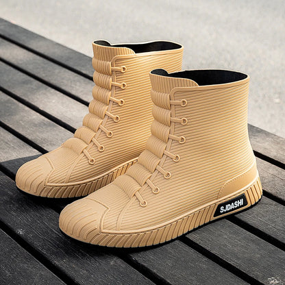 Waterproof Rain Boots - Men Women Mid-Calf Lined Fleece Casual PVC Shoes