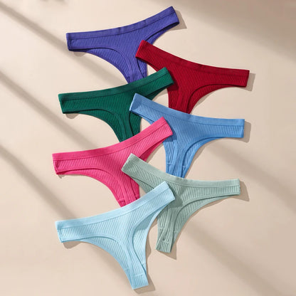 7Pcs Women's Thongs Panties Cotton Striped Underwear Sexy Women Lingerie Solid Intimates Comfort Panty Soft Hot G-Strings XS-XXL