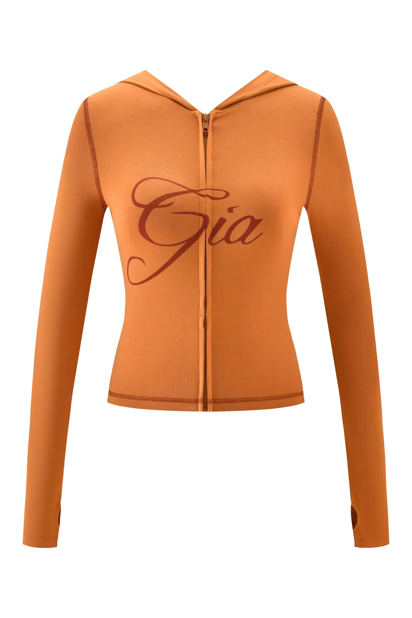 Gia neon pink regular shoulder slim-fit letter print topstitching design slim-fit hooded zip-up short jacket and pants set