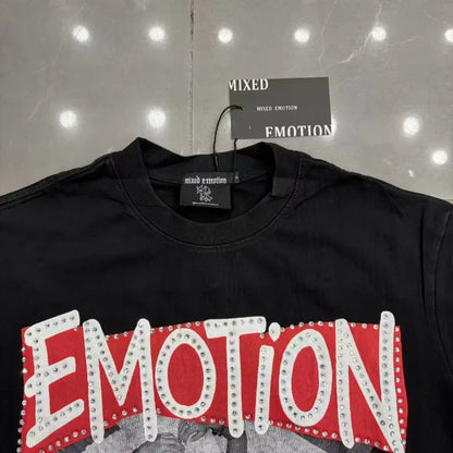 New MIXED-EMOTION Rhinestone cartoon printed pattern 100% cotton Men Women T-shirt Loose casual Shinning Diamond Tees Oversized Top