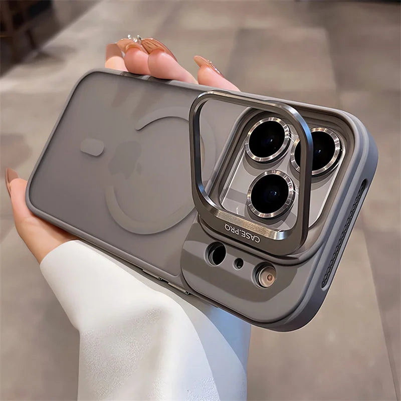 Magnetic Official Matte Color For Magsafe Case For iphone 17 Air 16 15 14 13 12 11 Pro Max Wireless Charging Lens Stand Cover