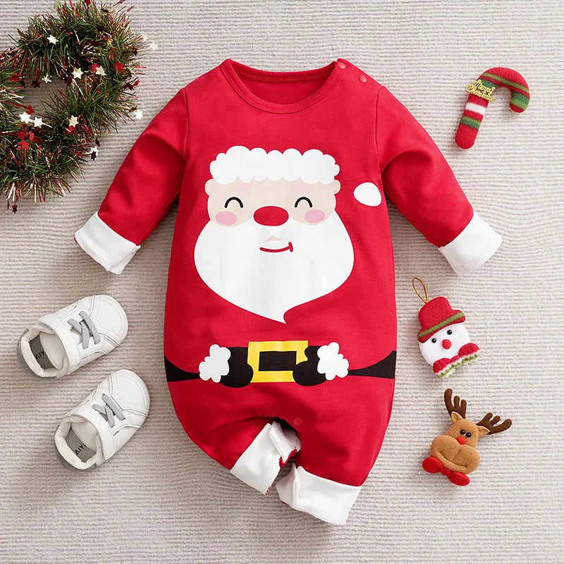 Baby Romper Cotton - Newborn Unisex Velvet Santa Elk Long Sleeve 0-18 Months