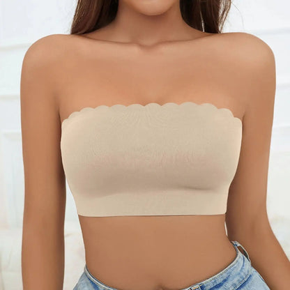 Women's Half Cup Ultra Thin Silicone Non-slip Underwear  Seamless Strapless Wave Edge Tube Top Bra Off-the-shoulder Dress Linger