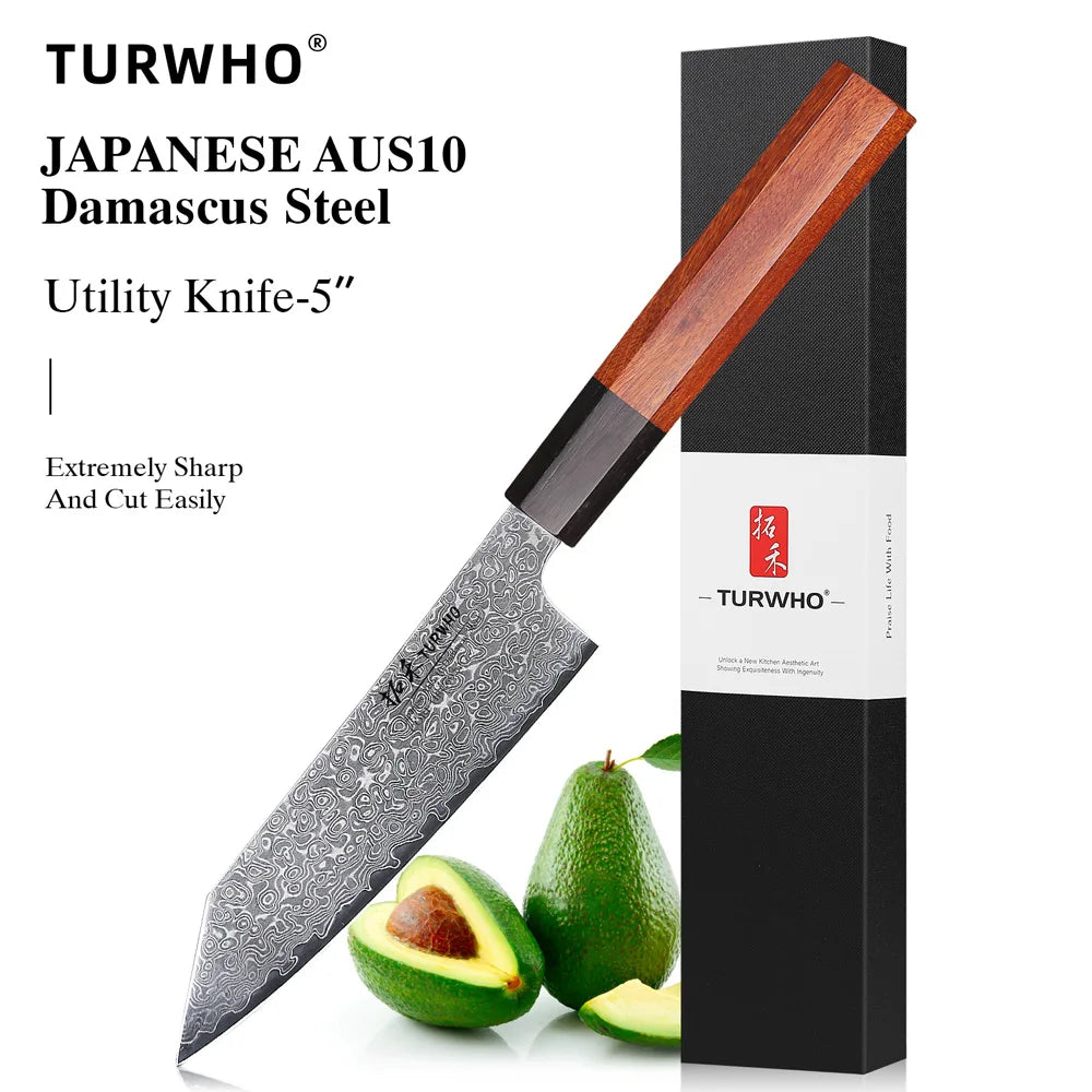 Damascus Steel Japanese Chef Knife - Hand Forged Santoku  Sashimi Blade