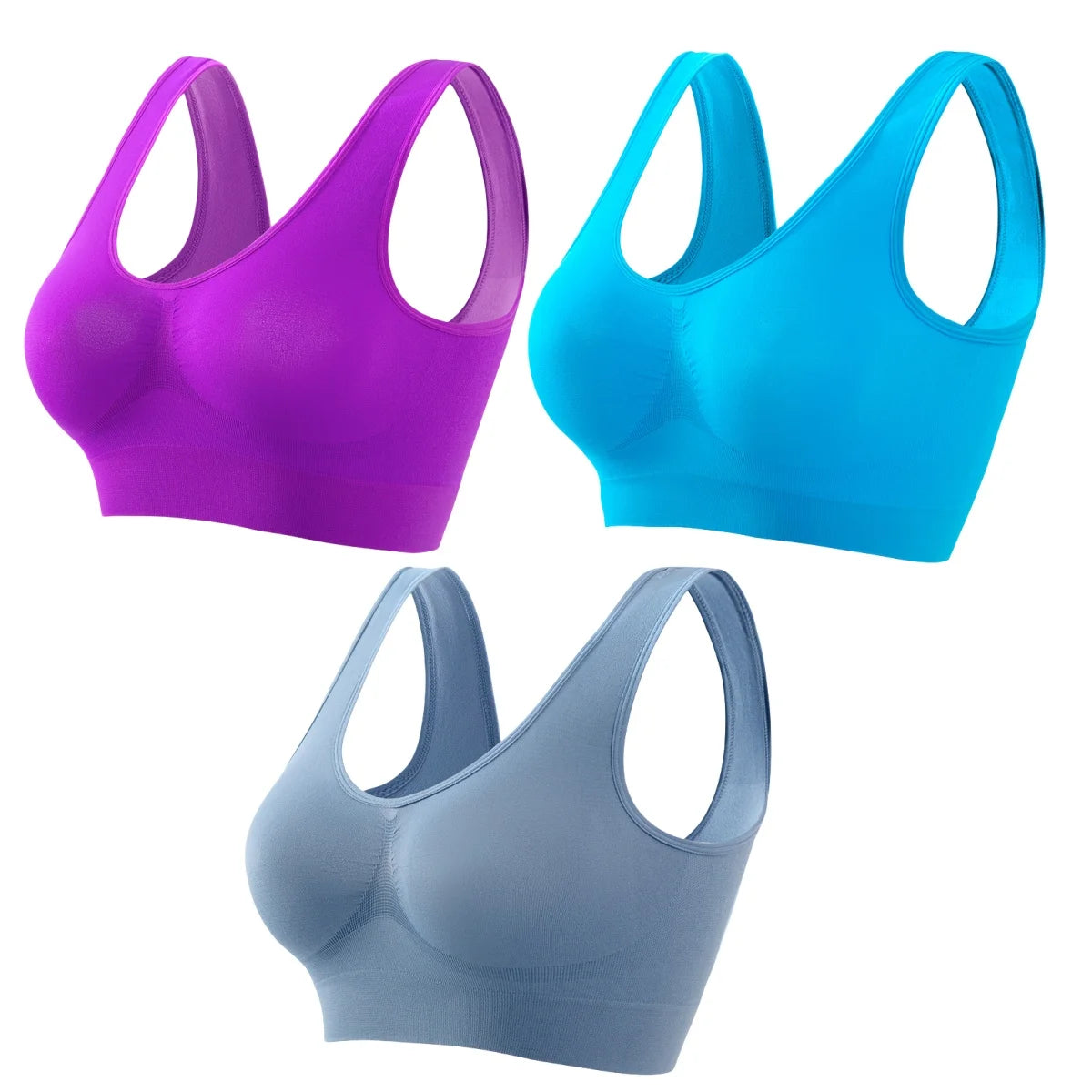 3Pcs/Set Women Seamless Knit Tank Sports Bra Solid Color Bralette Top Wide Strap Integrated Lining Without Pads Lingerie S-5XL