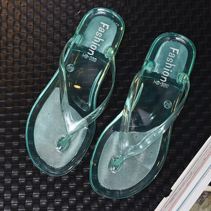 Hot Transparent Beach Sandals Korean Version Female Jelly Crystal Clip On Flip Flops Summer Student Outfit Leisure Flat Bottom